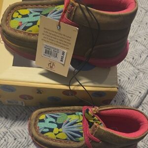 Ariat Kids Moccasins with Pink and Green Accents